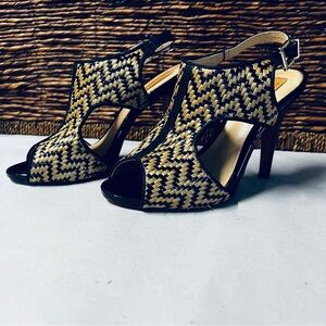 Schutz Woven Stiletto Heels Black and Tan Size 8